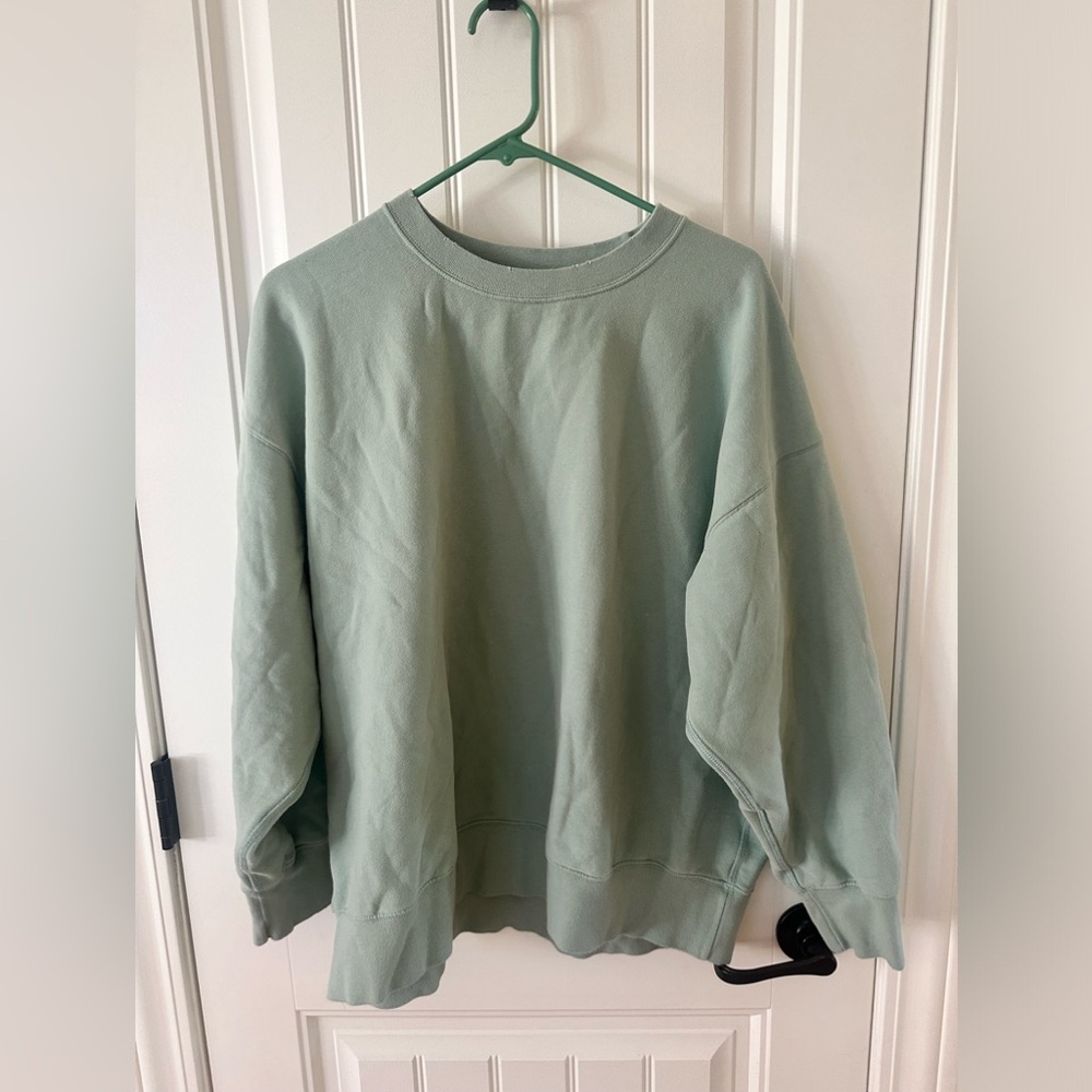 American Eagle Outfitters Distressed Neckline Seafoam Green Crewneck Sweatshirt